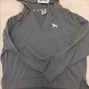 Pink brand, size large, gray, hooded, sweatshirt